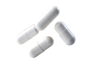 white pharmaceutical capsules with smooth glossy surface, isolated on white background, PNG