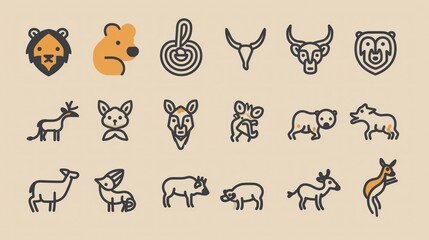 Fototapeta premium Minimalist outline icons of various animals stock photo --ar 16:9 --raw --v 6 Job ID: 92be5ef3-4fda-48e2-805a-b3c55777ef19