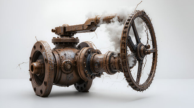 Industrial steam ball valve on white background.