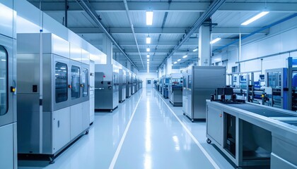 Obraz premium Modern Cold Storage Facility with Packaging Machines Under Ambient Light