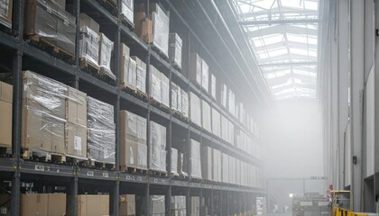 Obraz premium Modern Warehouse Interior Featuring Mezzanine and Pallet Racking