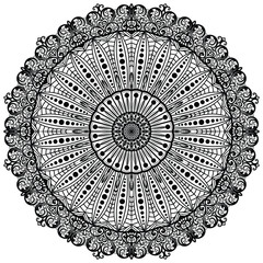 Floral henna or mehndi style mandala design. Decorative pattern in oriental style. Tatoo coloring book page.    