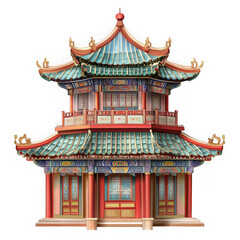 Naklejka premium Asian pagoda temple architecture design on white background on transparent background