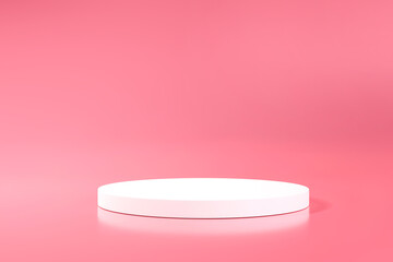Pastel white display Podium with pink background for displaying products cute products fashion products or beauty products in the online market.