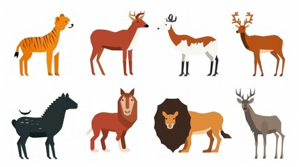 Obraz premium Set of flat vector animal icons on white background stock photo --ar 16:9 --raw --v 6 Job ID: d3c55e71-1561-4711-8525-58c95cfa0e1f