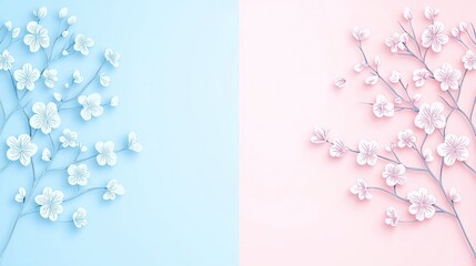 Delicate cherry blossoms arranged on a pastel background.