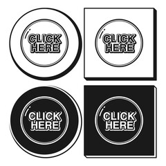 Obraz premium Click Here Button Flat Black and Outline Style. Simple Click Here Button. Button Icon on White Background.