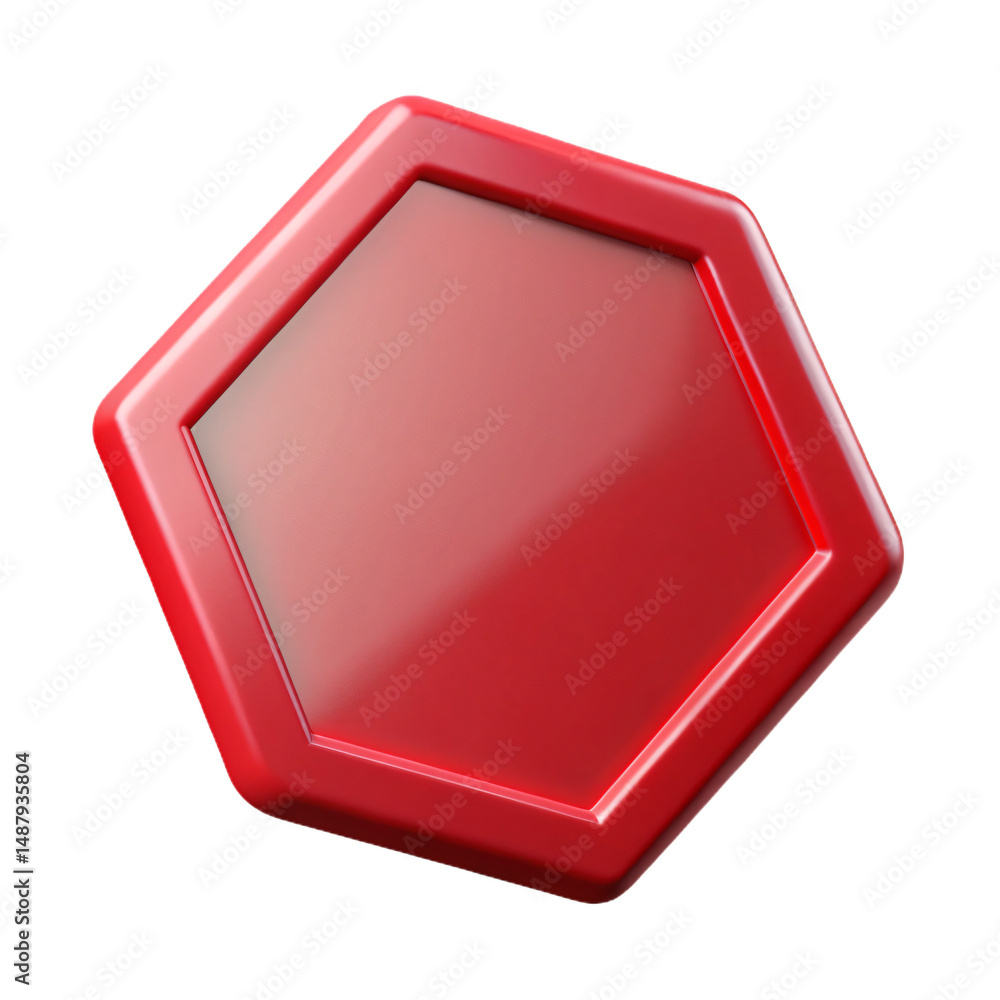 Poster red hexagon shape with a frame isolated on a transparent background