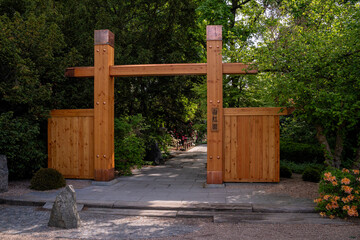 Obraz premium Gate in the Japanese Garden. Wroclaw, Poland.