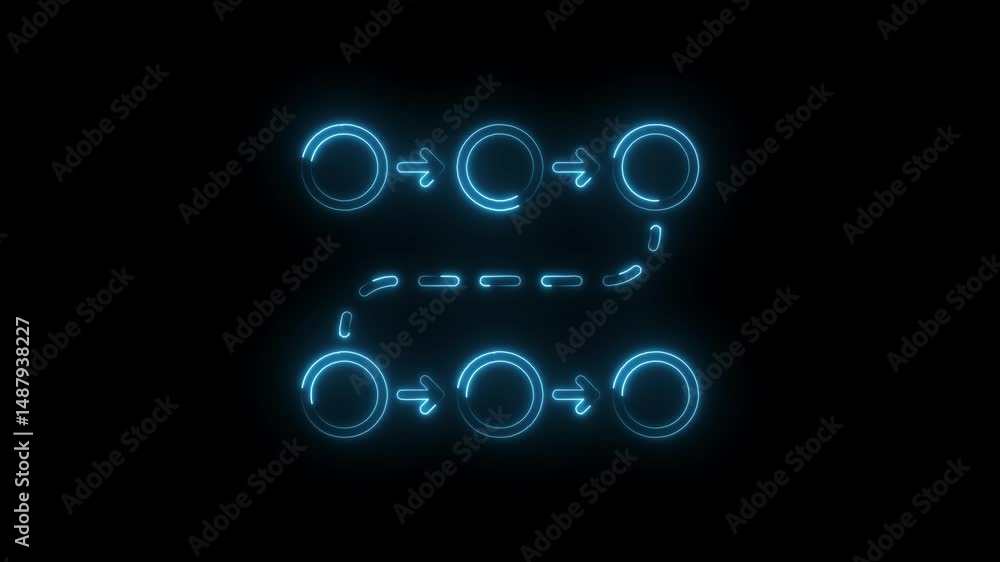 Aufkleber abstract glowing neon workflow diagram on black background seamless loop animation