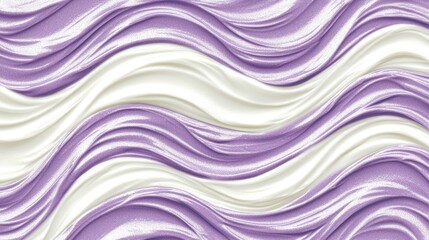 Abstract design of flowing, wavy lines in purple and cream.