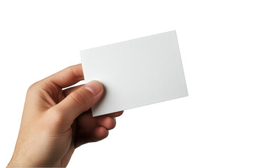 Obraz premium Hand holding a blank white square card isolated on a transparent background
