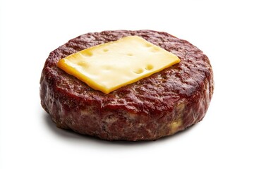 Obraz premium Juicy beef patty with cheese slice for burger, sandwich, and recipe illustrations.