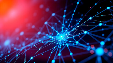 Futuristic digital interface with AI and neural network visualization background