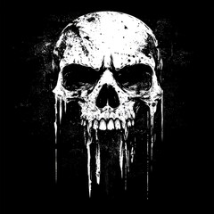 Intense, grungy skull graphic design.