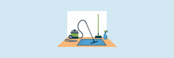 Room interior with cleaning supplies icon – Ideal for household cleaning tips, interior care guides, or domestic maintenance content