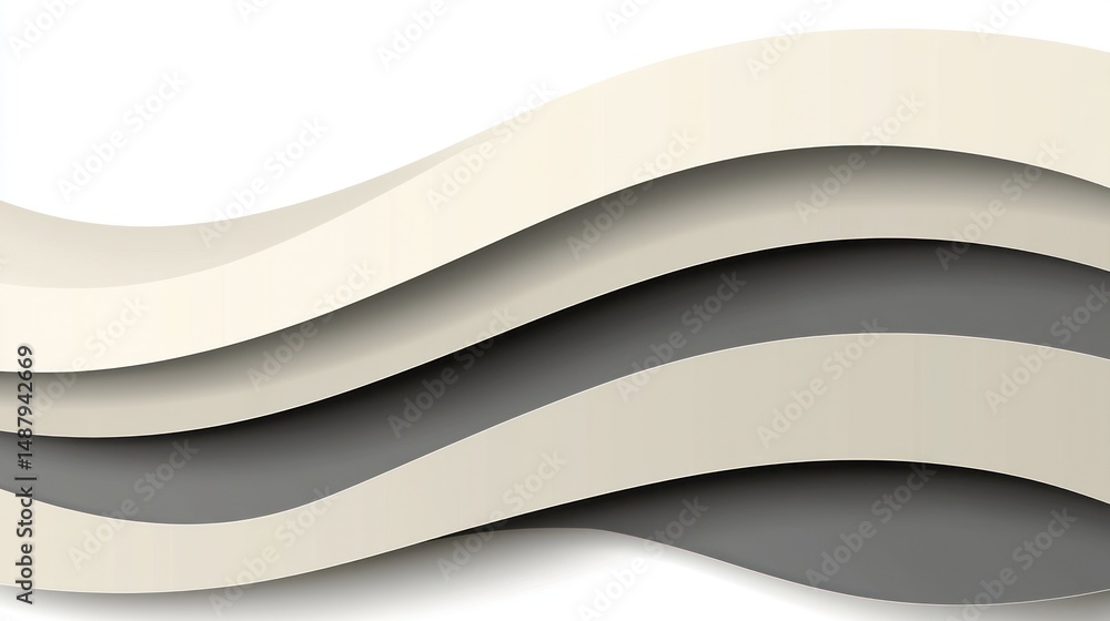 Aufkleber abstract design with layered, wavy forms in cream and gray tones.