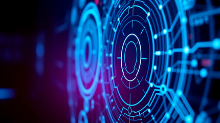 Futuristic digital interface with AI and neural network visualization background