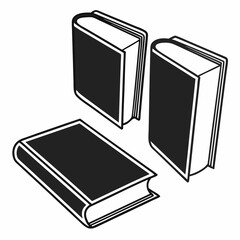 Three Black Books on White Background – Education Clipart Style