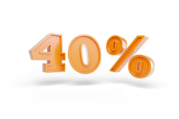 40 percent in three dimensions isolated on white background. 3D illustration.