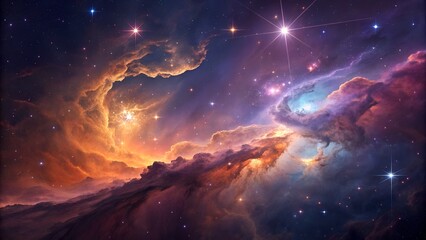 Fototapeta premium Colorful Fantasy Space Nebula with Glowing Stars and Cosmic Clouds.