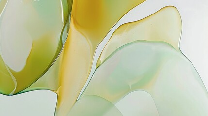 Abstract liquid forms in pale green and gold tones.
