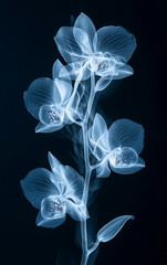 X-Ray Style Image of Orchid Flowers on a Dark Blue Background