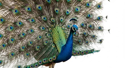 Fototapeta premium 鮮やか羽根広げる孔雀 美しい光沢輝く. AI Generated