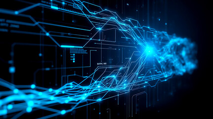 Obraz premium Futuristic digital interface with AI and neural network visualization background