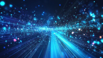 Blue light streaks, cosmic dust, abstract background, futuristic travel, digital art