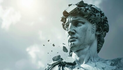 Crumbling Statue Symbolizing Resilience During Earthquake with Dramatic Light