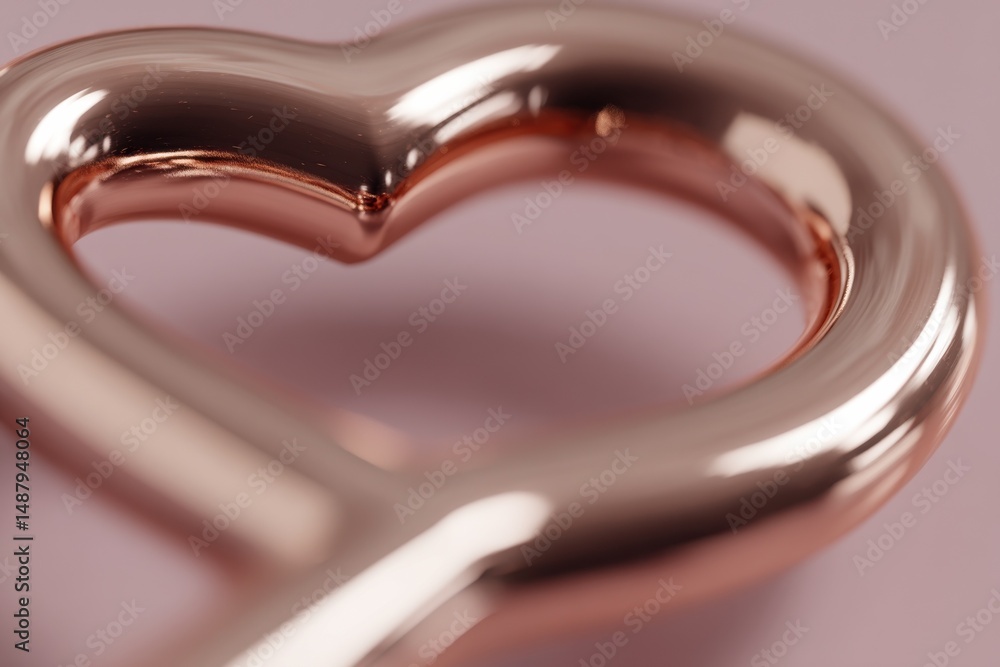 Aufkleber Close-up of a rose gold heart-shaped key, showcasing its smooth, metallic texture and reflective surface.  The image highlights the intricate curves and details of the design. : Generative AI