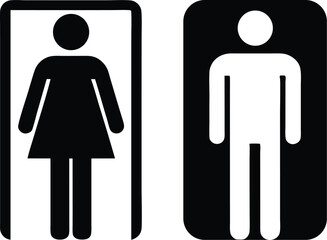 Black and white restroom signs depicting a woman and a man in simple shapes