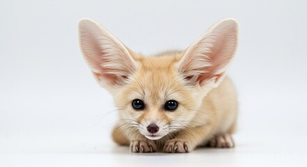 Obraz premium ふわふわ耳のフェネック、白い背景で可愛く佇む. AI Generated
