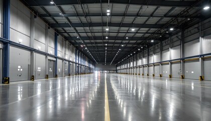 Sterile Industrial Dock Facility with Flickering Lights at Night