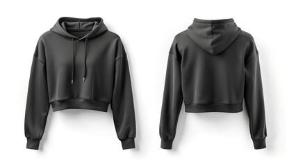 Naklejka premium black cropped hoodie front and back mockup on white