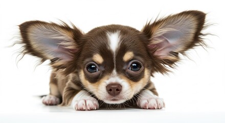 愛らしいチワワ子犬 白い背景で輝く瞳 This translates roughly to: Adorable Chihuahua...