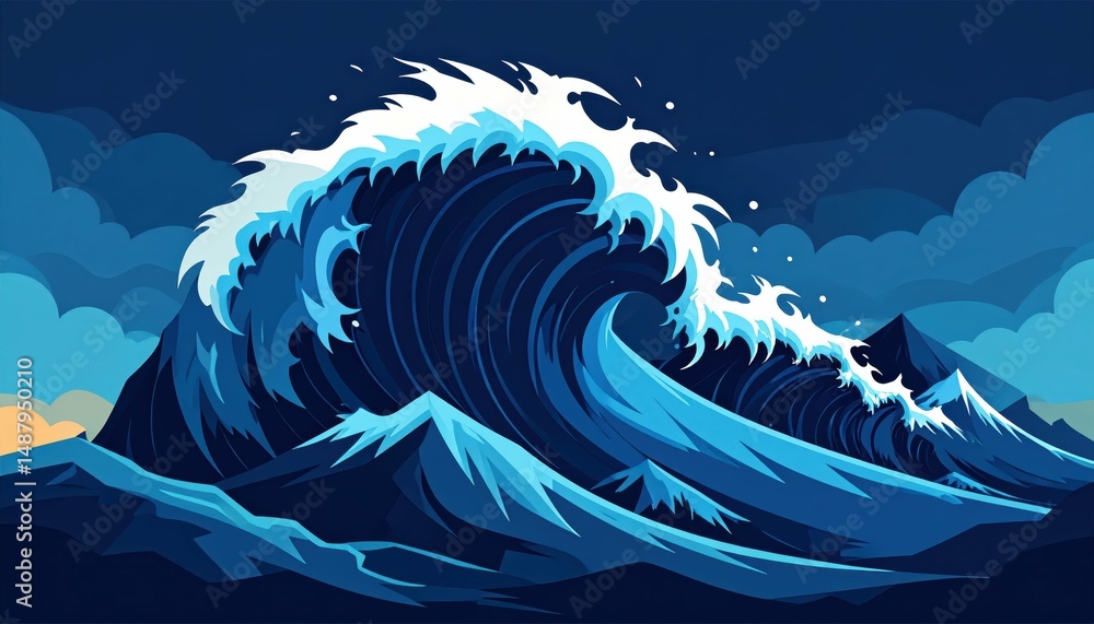 Poster stylized dark wave design with jagged lines in vector art style