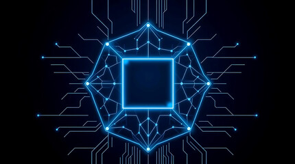 Futuristic digital interface with AI and neural network visualization background