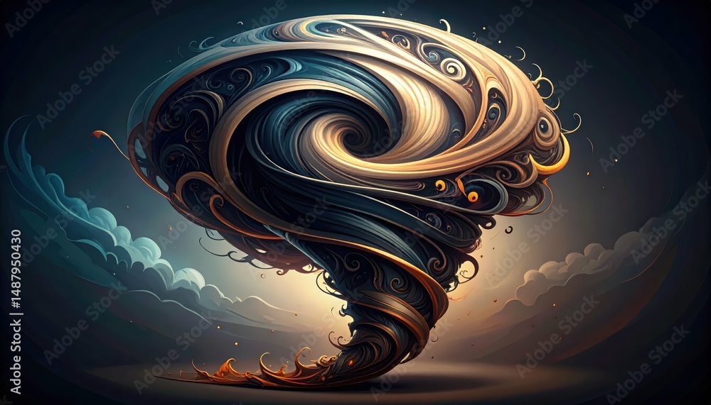 Poster stylized tornado with swirling patterns and dark colors in vector art