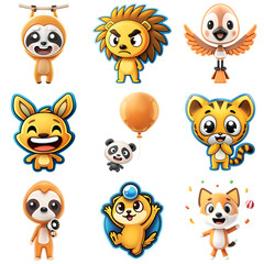 Fototapeta premium Set of cute animal meme characters expressing humor and emotion in various poses and activities