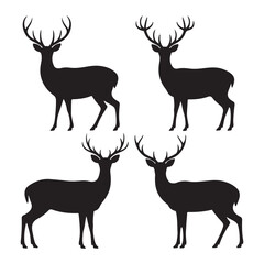 Stylized black and white deer silhouettes, vector illustration set