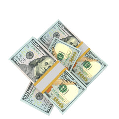 Transparent PNG 3D render of 100 dollar banknotes with realistic textures and lighting. Isolated on alpha background, ideal for finance, design, marketing, and visual presentations.