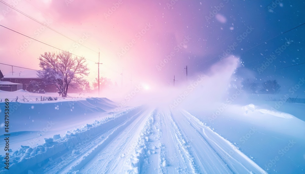 Poster intense snow blizzard time lapse with dynamic color accumulation