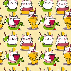 cartoon cats drinking smoothies