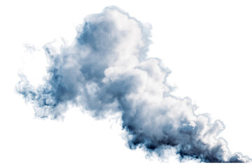  dense plume of dark grey smoke isolated on white background