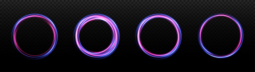 Abstract neon color glowing lines background. The energy flow tunnel. Set of neon blurry light circles at motion. Futuristic colorful podium, platform.