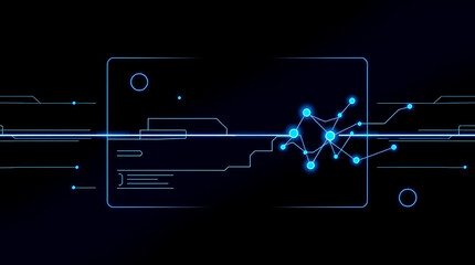 Futuristic digital interface with AI and neural network visualization background