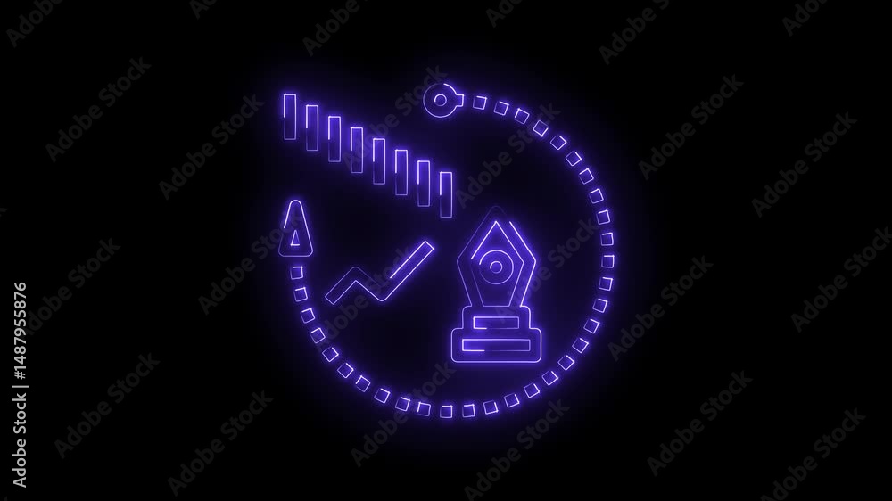 Aufkleber neon graphic design icon with analysis elements rotation animation on black background