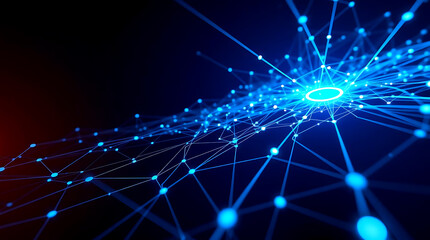 Futuristic digital interface with AI and neural network visualization background